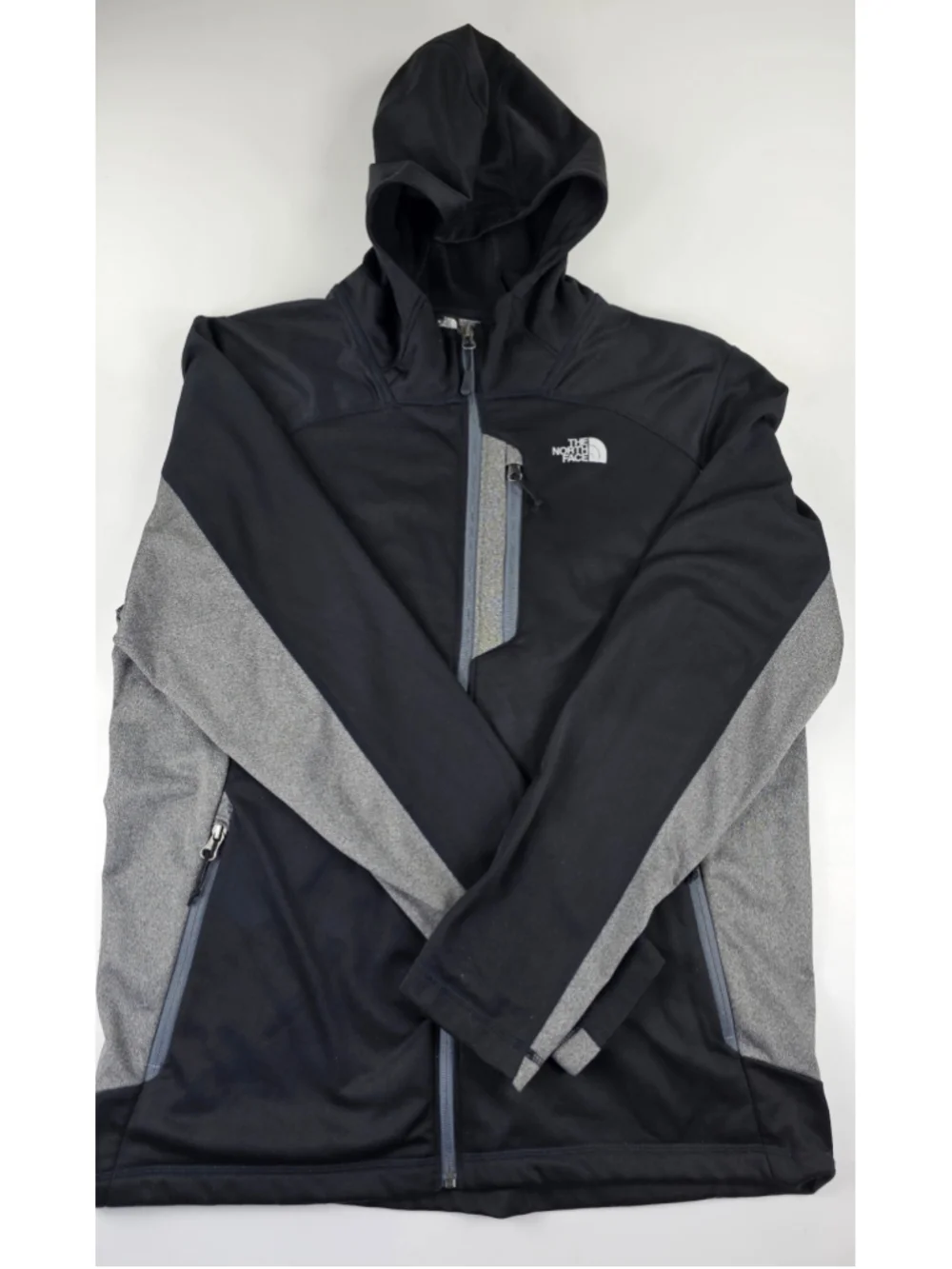 The North Face Jacket Mens Large Black Gray Full Zip Hooded Performance Fleece